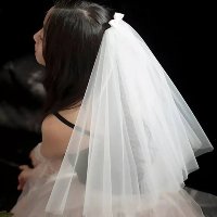 Delicado Véu Curto Noiva Com Laço Branco Casamento