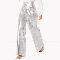 calça wide metalizada cintura alta prata