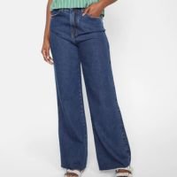 Calça Jeans Wide Leg Cambos Barra A Fio Cintura Alta Feminino - Azul