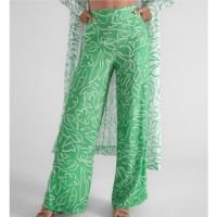 Calça feminina pantalona folhagem cintura alta verde | AK by Riachuelo