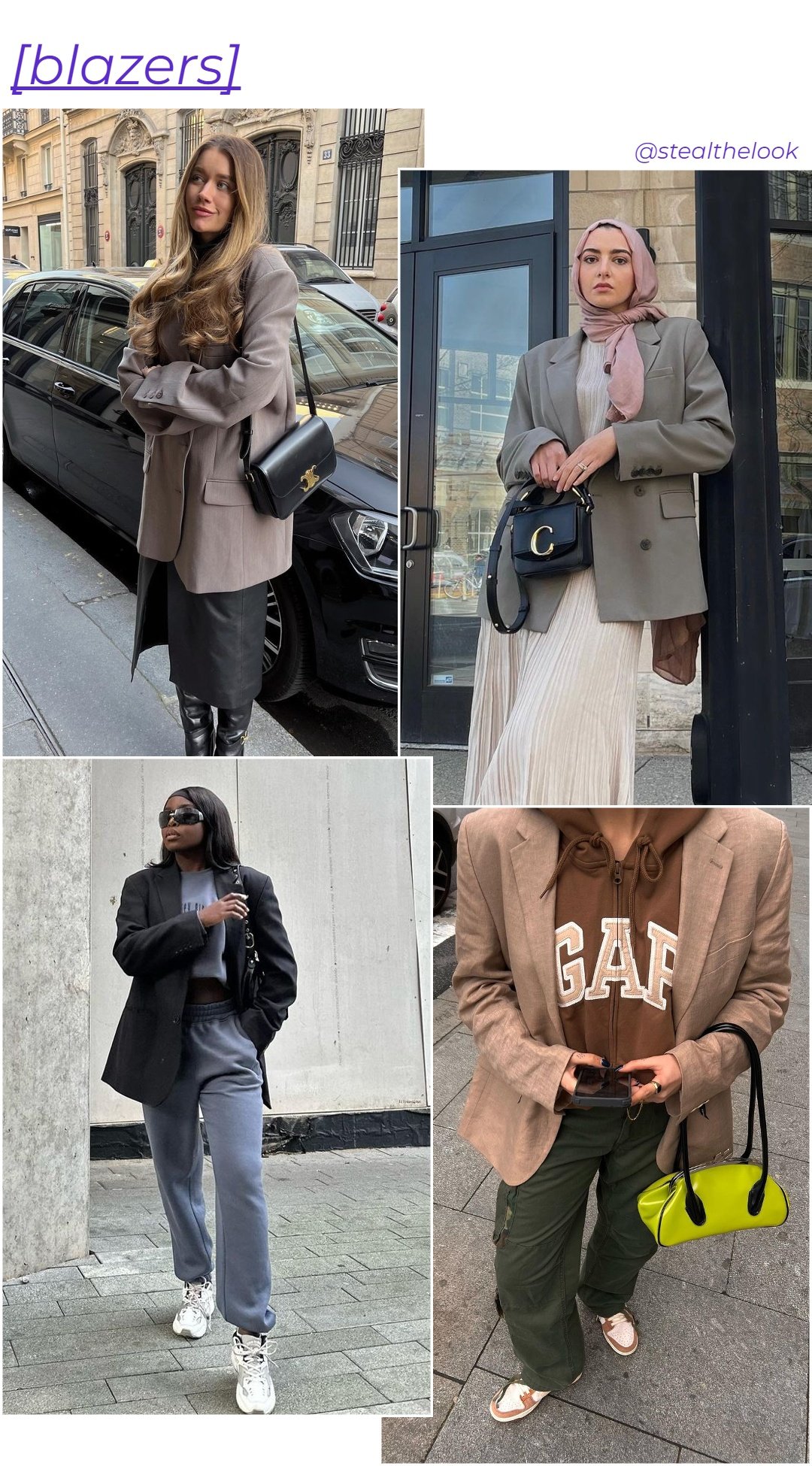 Ines Silva | @irisloveunicorns - blazers variados - casacos de inverno - inverno - arte com 4 mulheres diferentes usando diferentes blazers - https://stealthelook.com.br