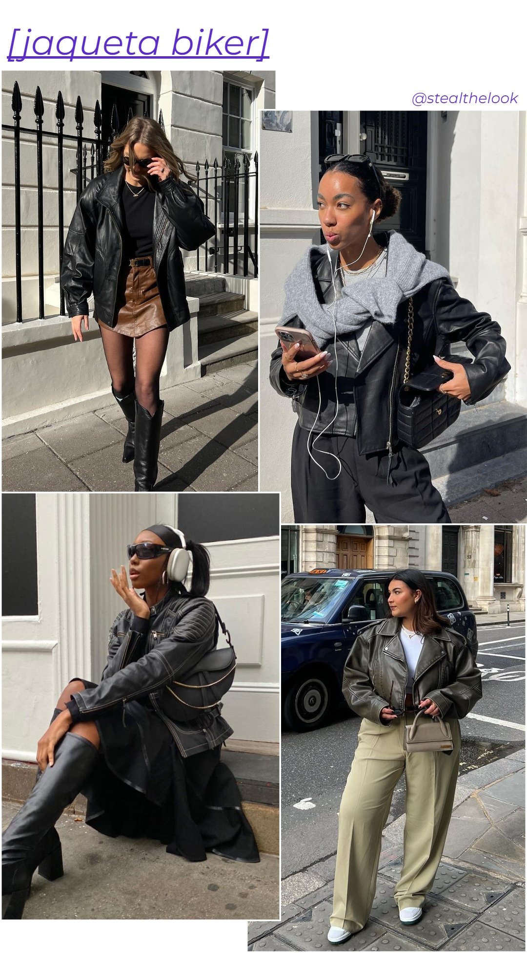 Mia Luckie - jaquetas de couro - casacos de inverno - inverno - arte com 4 mulheres usando diferentes jaquetas de couro - https://stealthelook.com.br