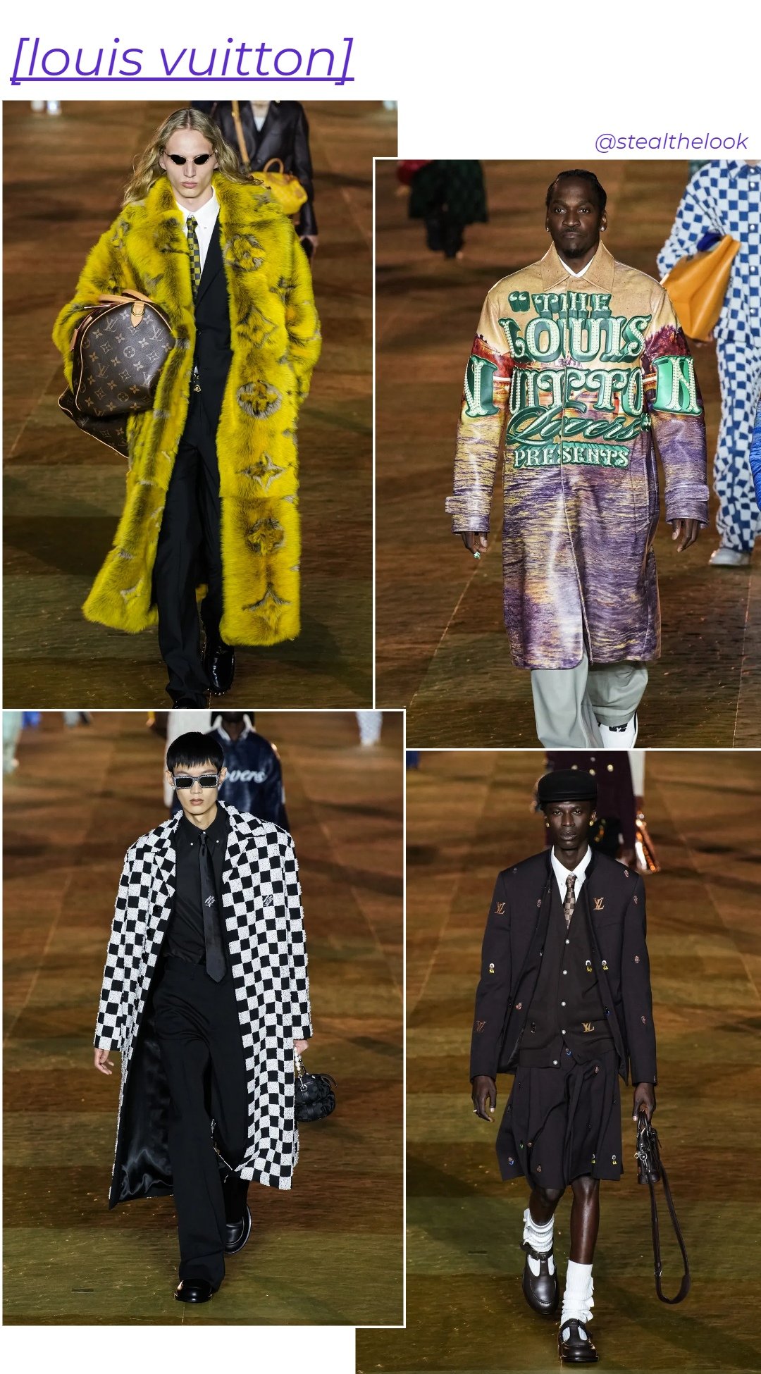 Louis Vuitton S/S 2024 - roupas variadas da grife Louis Vuitton - Pharrell Williams - inverno - modelos andando na passarela - https://stealthelook.com.br