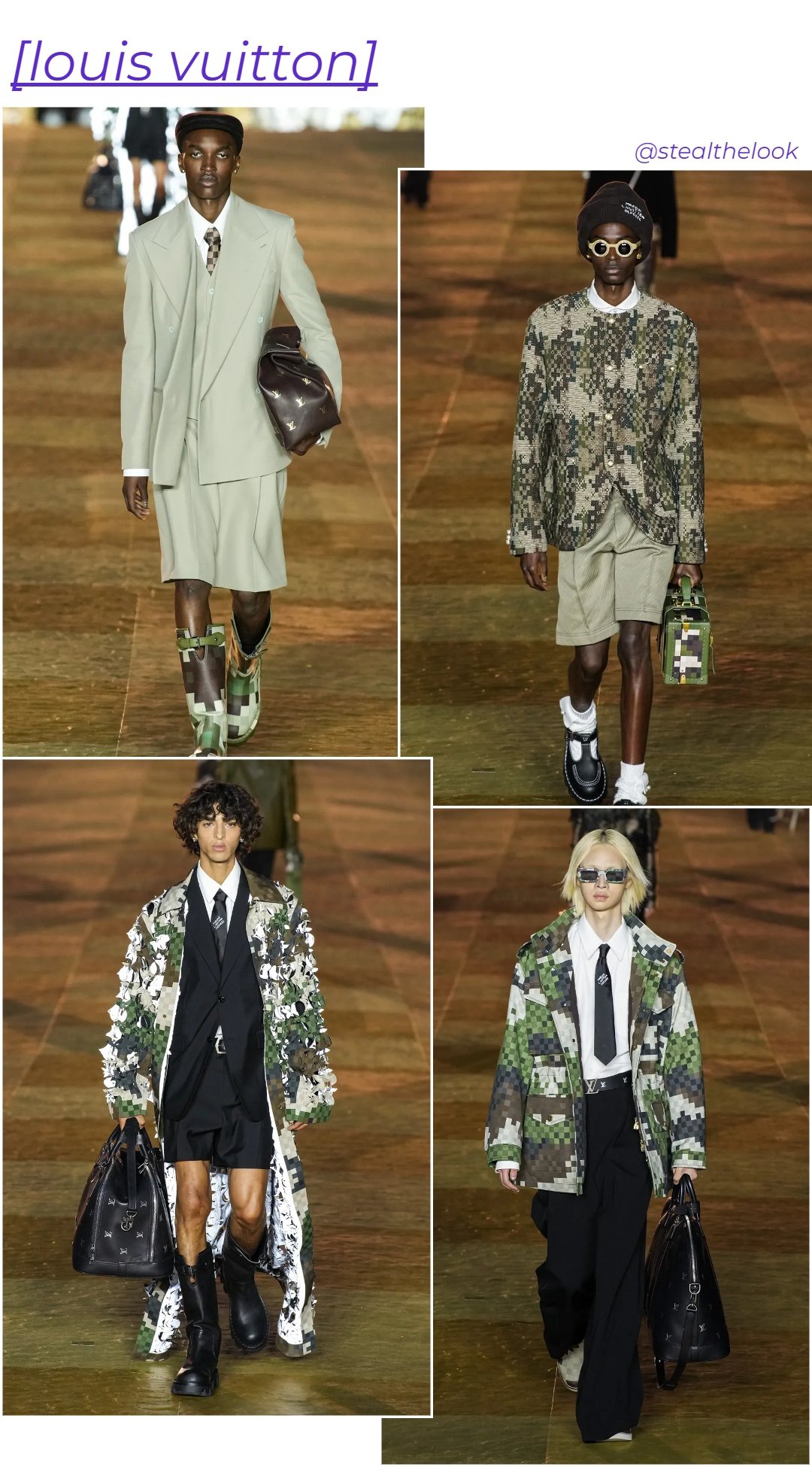 Louis Vuitton S/S 2024 - roupas variadas da grife Louis Vuitton - Pharrell Williams - Primavera - modelos andando na passarela - https://stealthelook.com.br