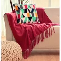 Manta Xale para sofá / cama 1,5x2,2m VERMELHO tear artesanal decorativa protetora - Entrefios