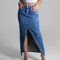 Saia Midi Jeans Sawary - 274089 - Azul - 46 - Azul