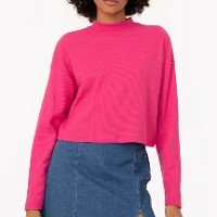 blusa texturizada básica manga longa rosa escuro