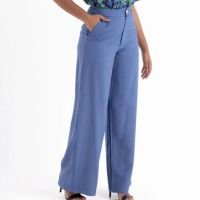 calça pantalona feminina scalk alfaiataria moderna casual azul