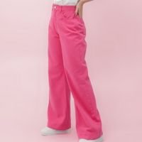 Calça jeans color feminina wide leg Barbie The Movie rosa | Riachuelo