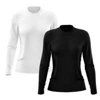 Kit 2 Camisetas Feminina Manga Longa Segunda Pele Térmica Proteção Solar UV 50 - Branco+Preto