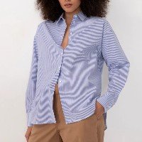camisa de algodão listrada manga longa azul médio