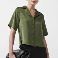Camisa Manga Curta Com Textura Acetinada Verde