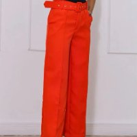 Calça alfaiataria pantalona poliéster com cinto feminina fashion