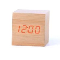 Relógio Despertador digital de mesa LED estilo madeira Cubo quadrado tipo 1 - raffs