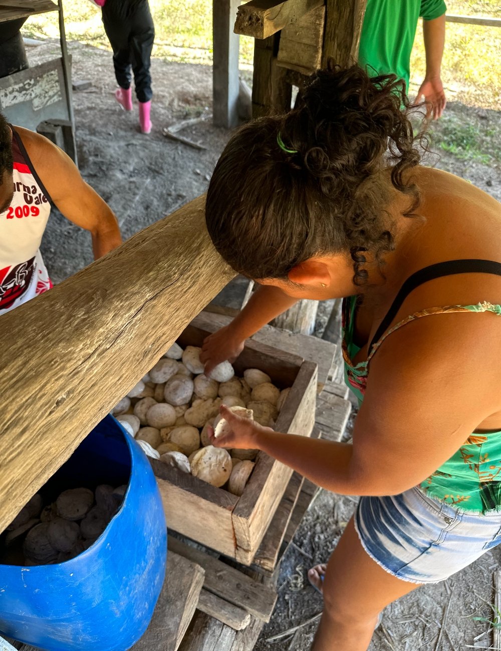Preparação da borracha na prensa - mulher extrativista - moda sustentável - extração da borracha - Reserva Chico Mendes - Acre - https://stealthelook.com.br