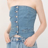 corset jeans com botões azul claro