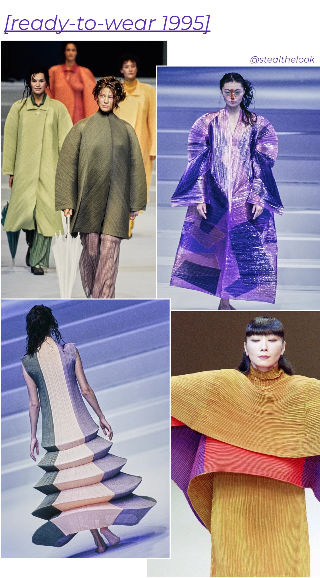 Desfile S/S 1995  - roupas diversas - asiáticos na moda - primavera - colagem de imagens - https://stealthelook.com.br