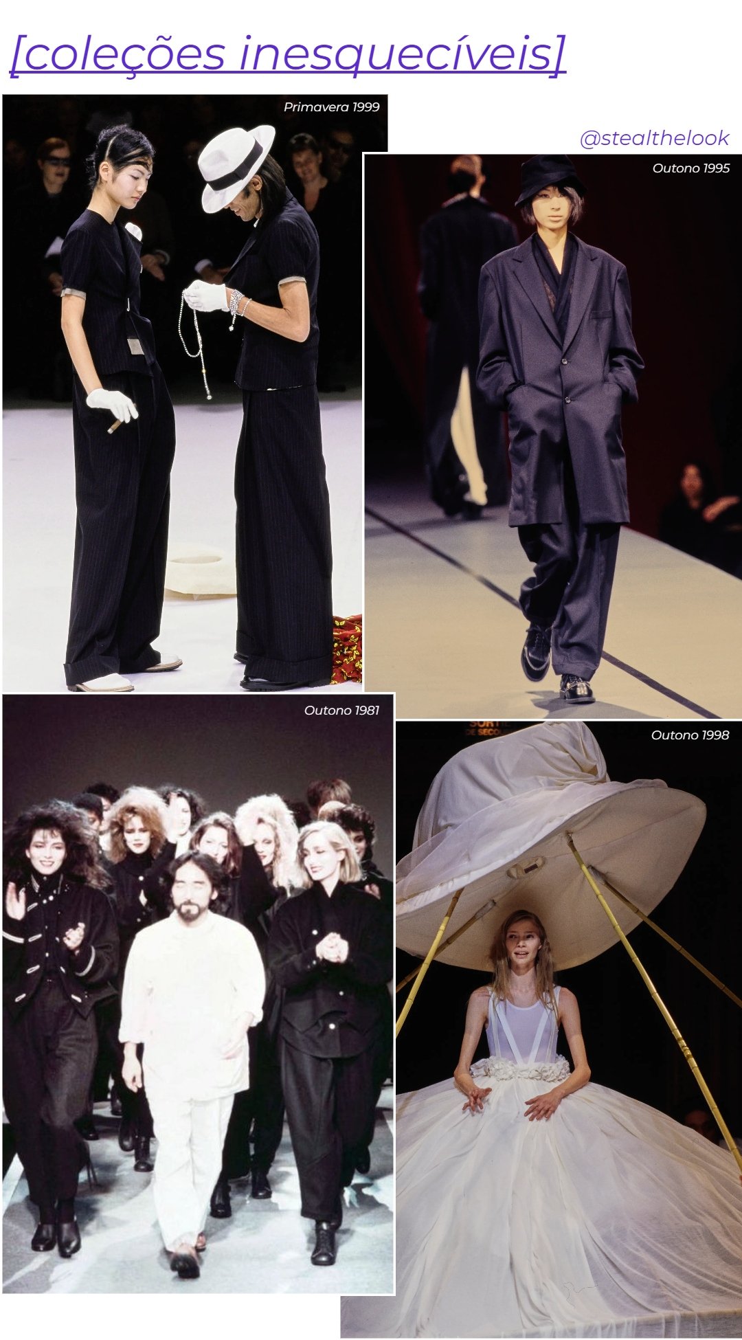 Coleções e desfiles memoráveis do estilista - roupas diversas - asiáticos na moda - primavera/outono - colagem de imagens - https://stealthelook.com.br
