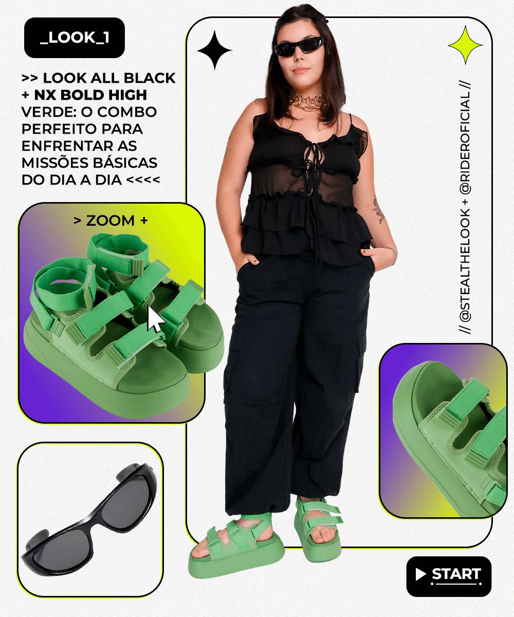 Gabriela Hearst - calça preta, top preto, papete flatform e óculos - verão 2024 - verão - imagem com intervenções de arte - https://stealthelook.com.br