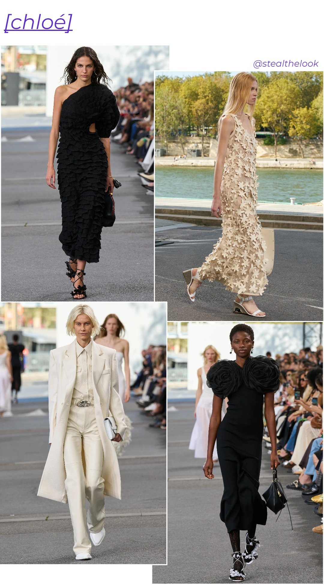 Chloé - roupas diversas - Paris Fashion Week - verão - colagem de imagens - https://stealthelook.com.br