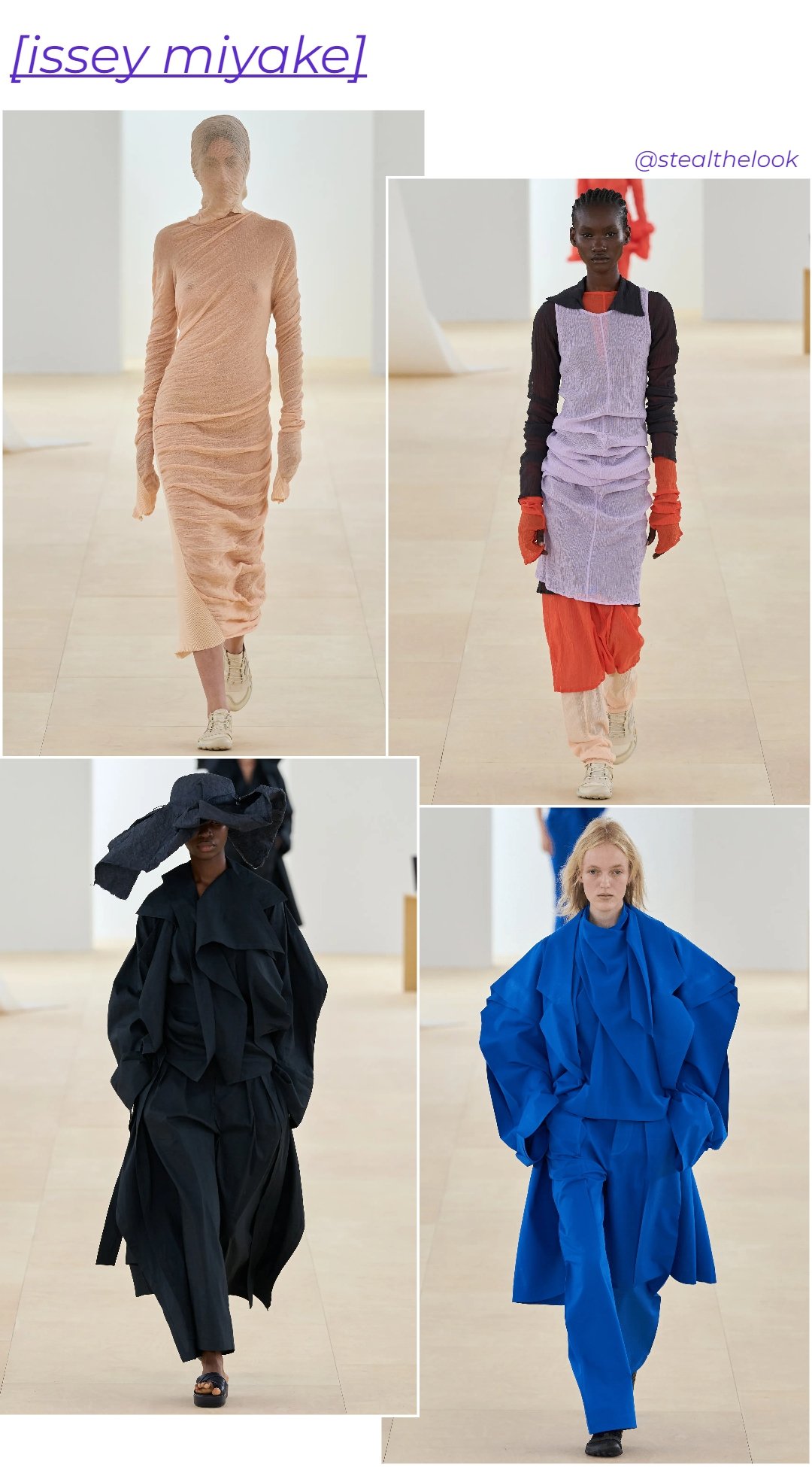 Issey Miyake - roupas diversas - Paris Fashion Week - verão - colagem de imagens - https://stealthelook.com.br