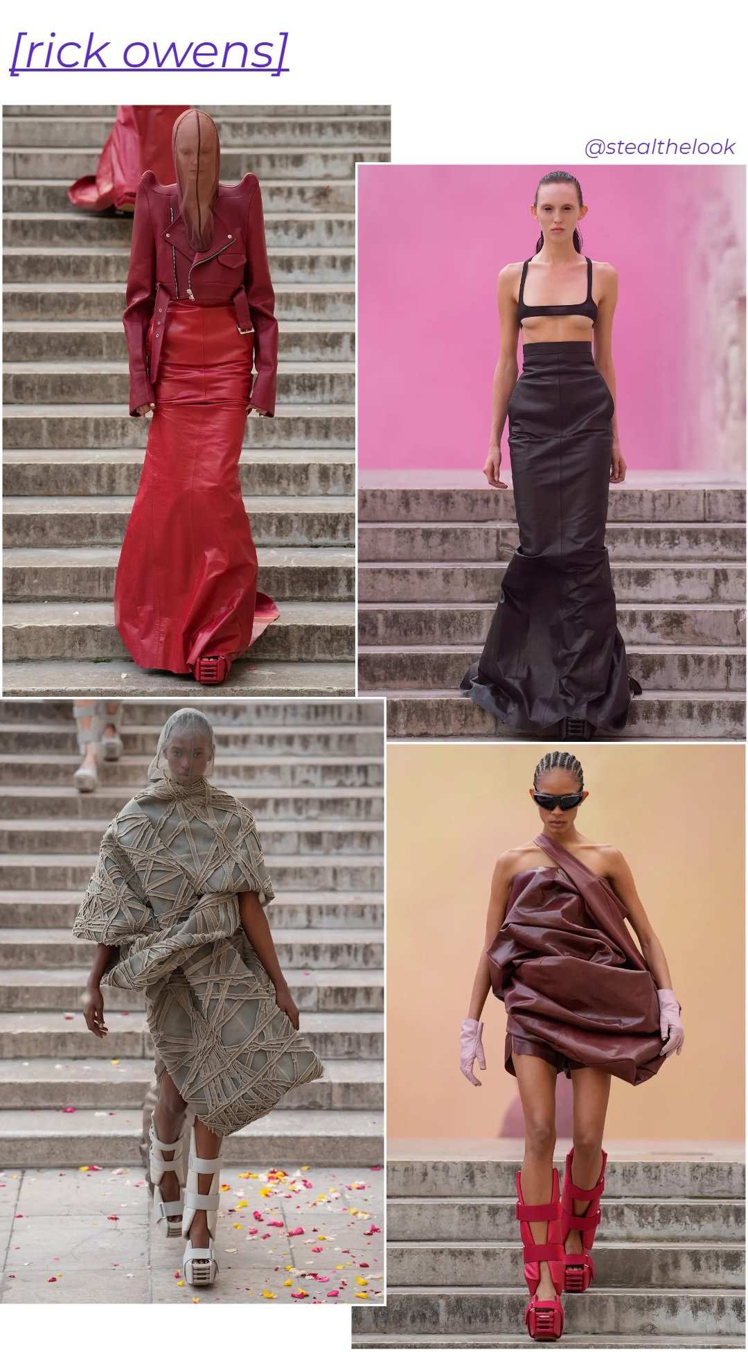 Rick Owens - roupas diversas - Paris Fashion Week - verão - colagem de imagens - https://stealthelook.com.br
