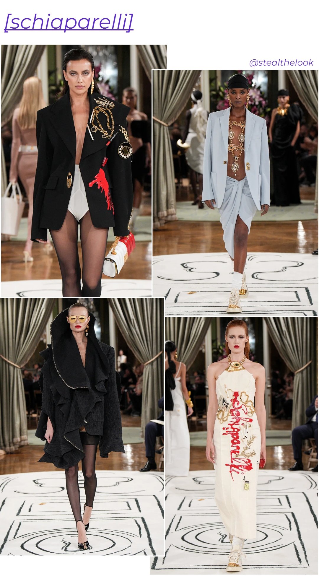 Schiaparelli - roupas diversas - Paris Fashion Week - verão - colagem de imagens - https://stealthelook.com.br
