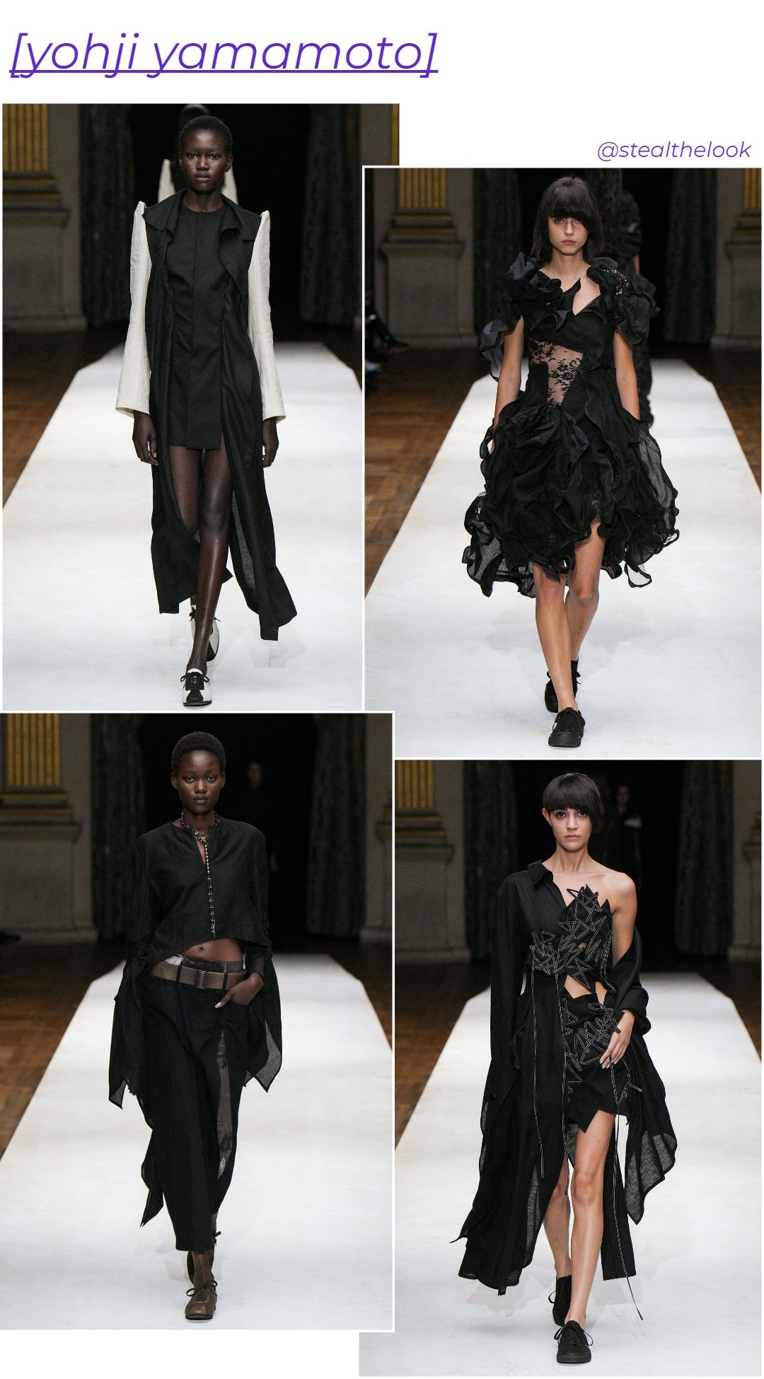 Yohji Yamamoto - roupas diversas - Paris Fashion Week - verão - colagem de imagens - https://stealthelook.com.br