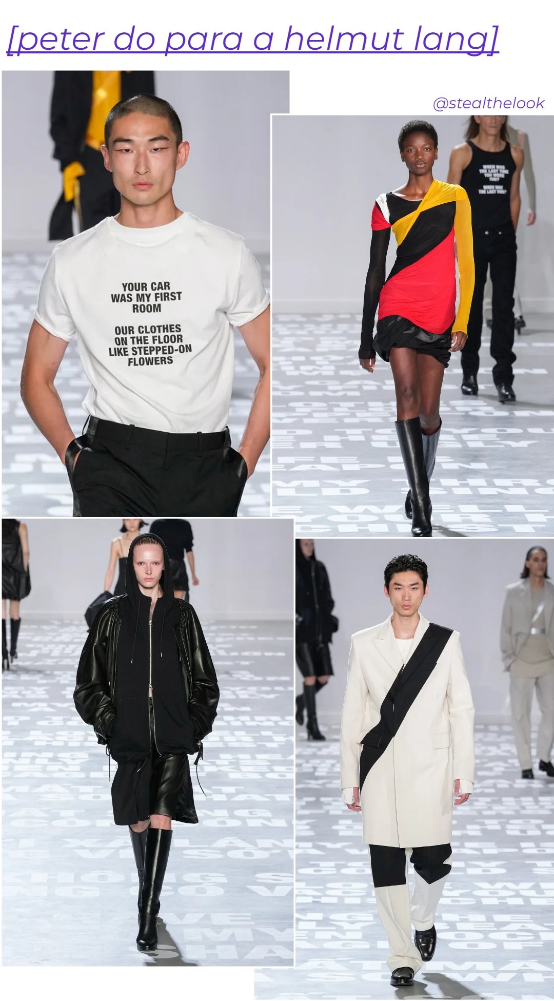 Helmut Lang - roupas diversas - NYFW - primavera - colagem de imagens - https://stealthelook.com.br