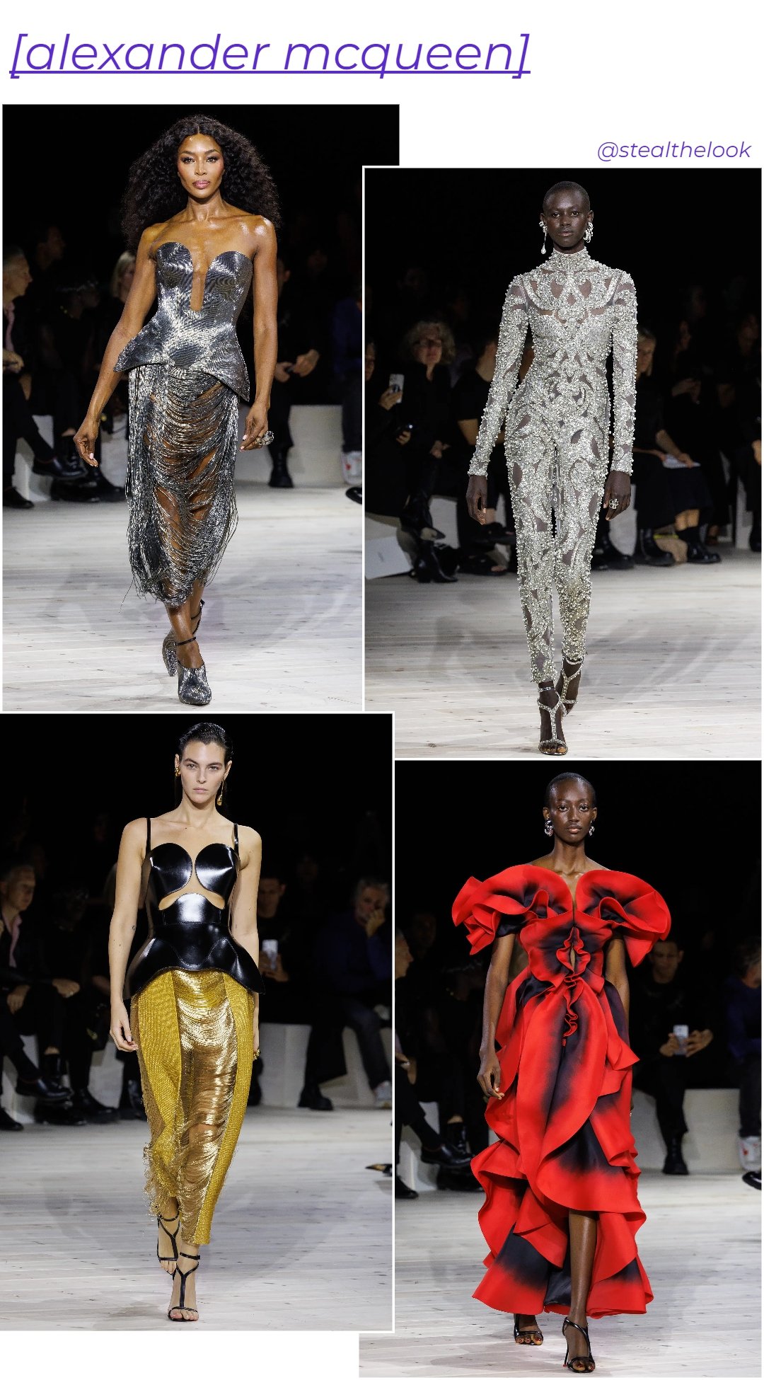 Alexander McQueen - roupas diversas - Paris Fashion Week - verão - colagem de imagens - https://stealthelook.com.br