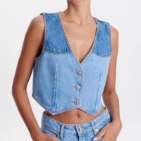 Colete Cropped Jeans Recorte My Favorite Things - Azul