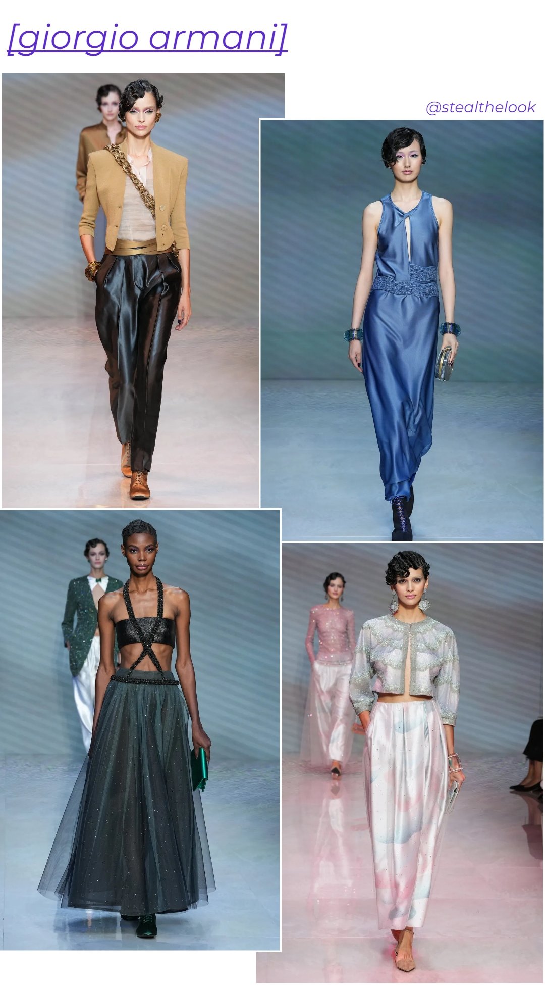 Giorgio Armani - roupas diversas - Milano Fashion Week - verão - colagem de imagens - https://stealthelook.com.br