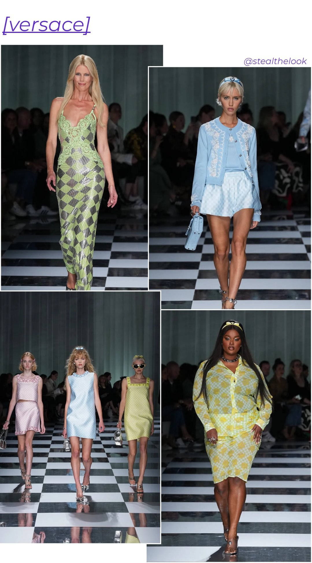 Versace - roupas diversas - Milano Fashion Week - primavera - colagem de imagens - https://stealthelook.com.br