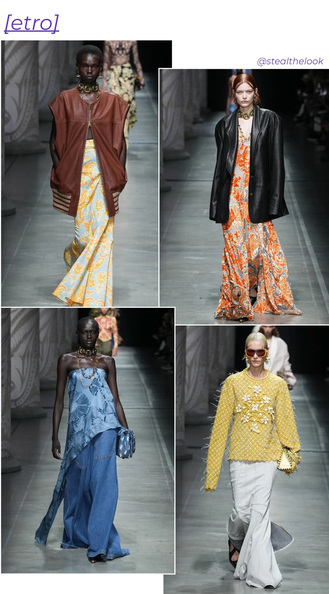 Etro - roupas diversas - Milano Fashion Week - primavera - colagem de imagens - https://stealthelook.com.br