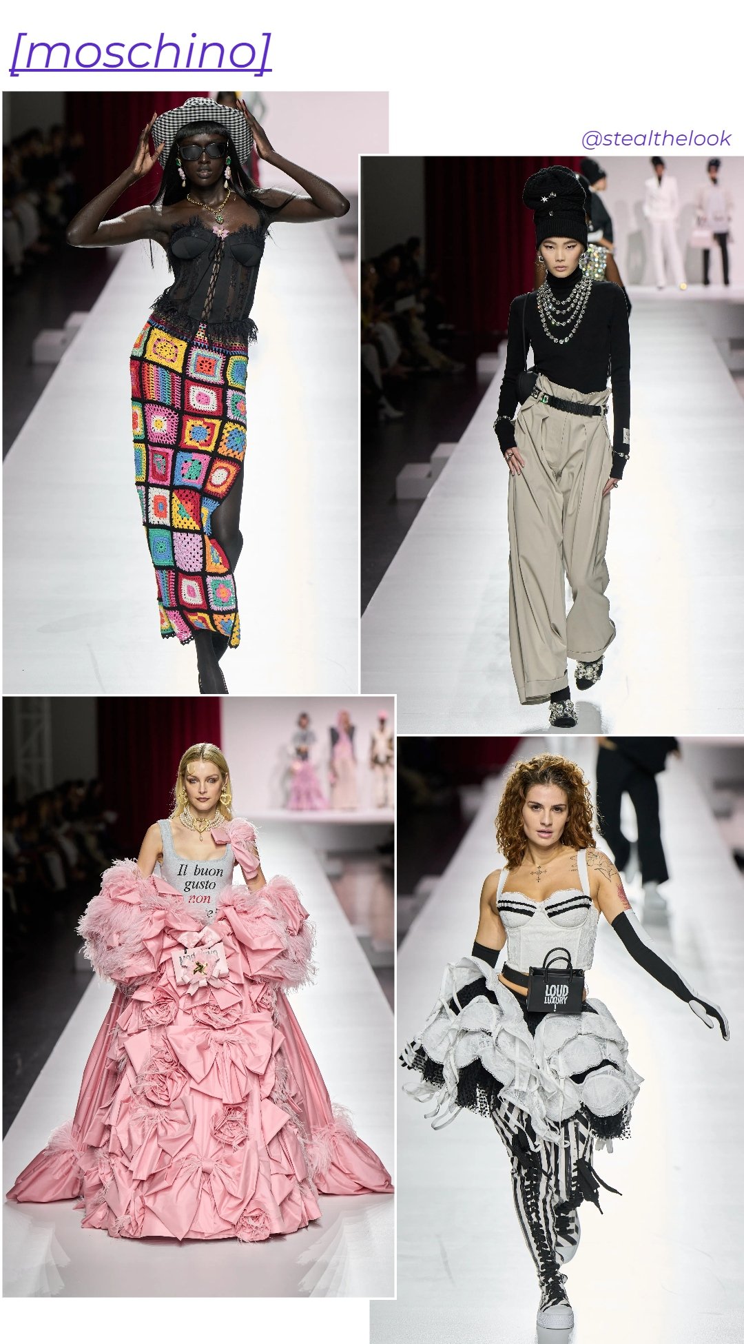 Moschino - roupas diversas - Milano Fashion Week - primavera - colagem de imagens - https://stealthelook.com.br