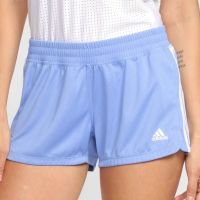 Short Adidas Pacer 3 Listras Knit Feminino - Azul+Branco