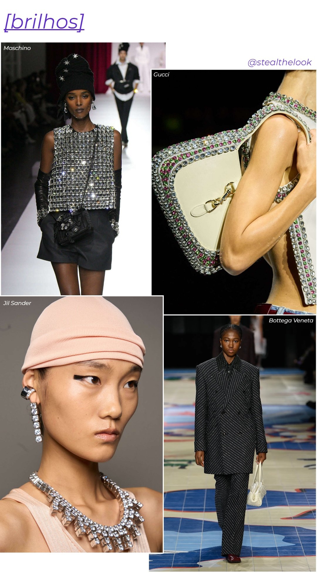 Gucci, Jil Sander, Bottega Veneta e Moschino - roupas diversas - tendências do verão - verão - colagem de imagens - https://stealthelook.com.br