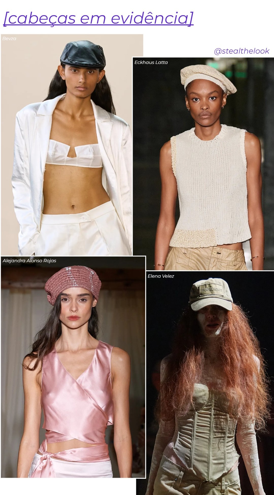 Eckhaus Latta, Elena Velez, Alejandra Alonso Rojas e Bevza - roupas diversas - verão 2024 - primavera - colagem de imagens - https://stealthelook.com.br