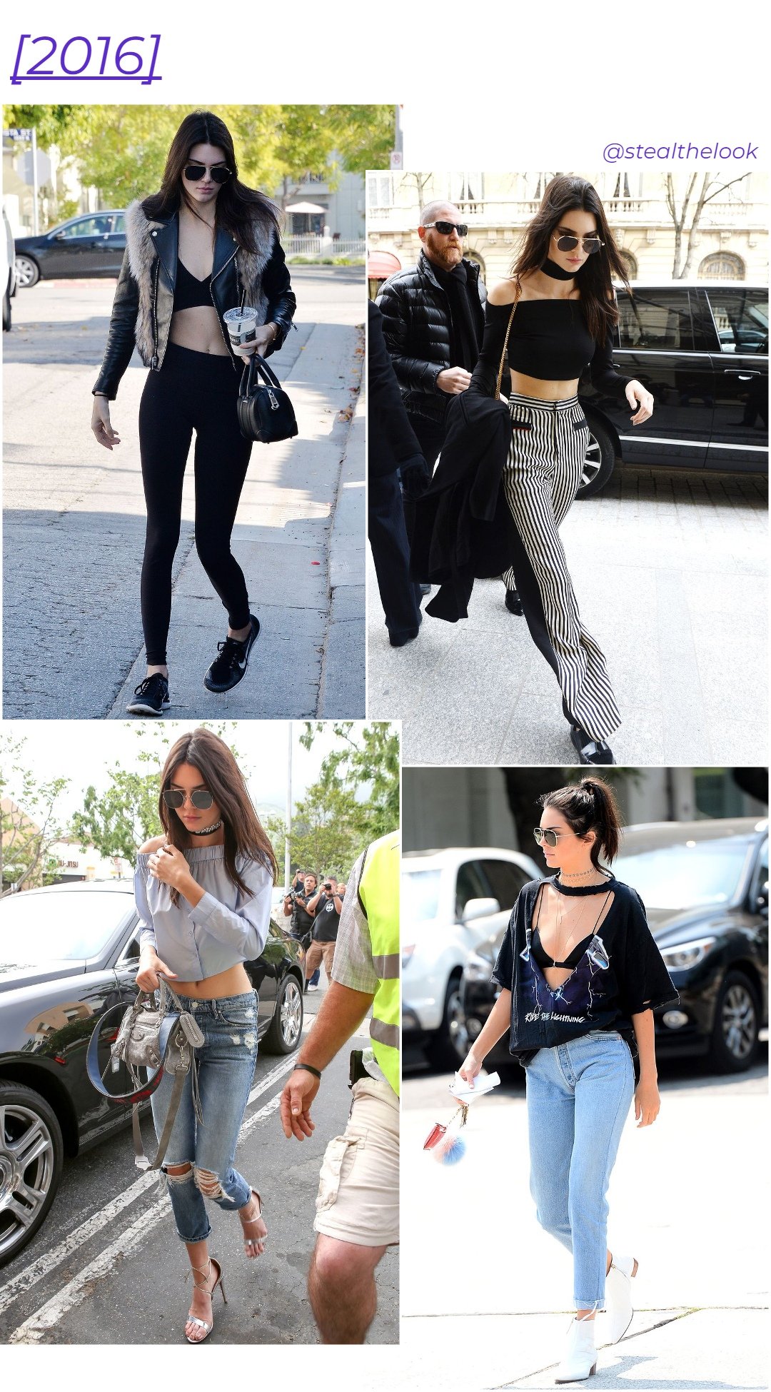 Kendall Jenner - roupas diversas - Kendall Jenner - primavera - colagem com 4 fotos diferentes da modelo andando - https://stealthelook.com.br
