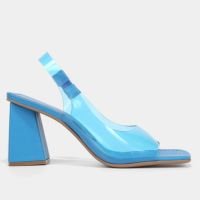 Sandália Shoestock Peep Toe Slingback Vinil Feminina - Azul