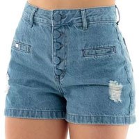 Shorts Jeans Feminino Arauto Hot Pants Botão Encapado - Azul Claro