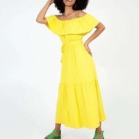 Vestido Longo Feminino Ciganinha Amarração Manga Curta-20316 - Amarelo
