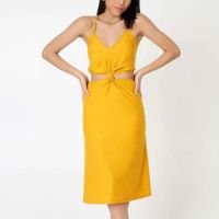 Vestido Midi Feminino Vazado Alças Finas Marisa-32041 - Amarelo