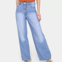 Calça Jeans Wide Leg Grifle Feminina - Azul Claro