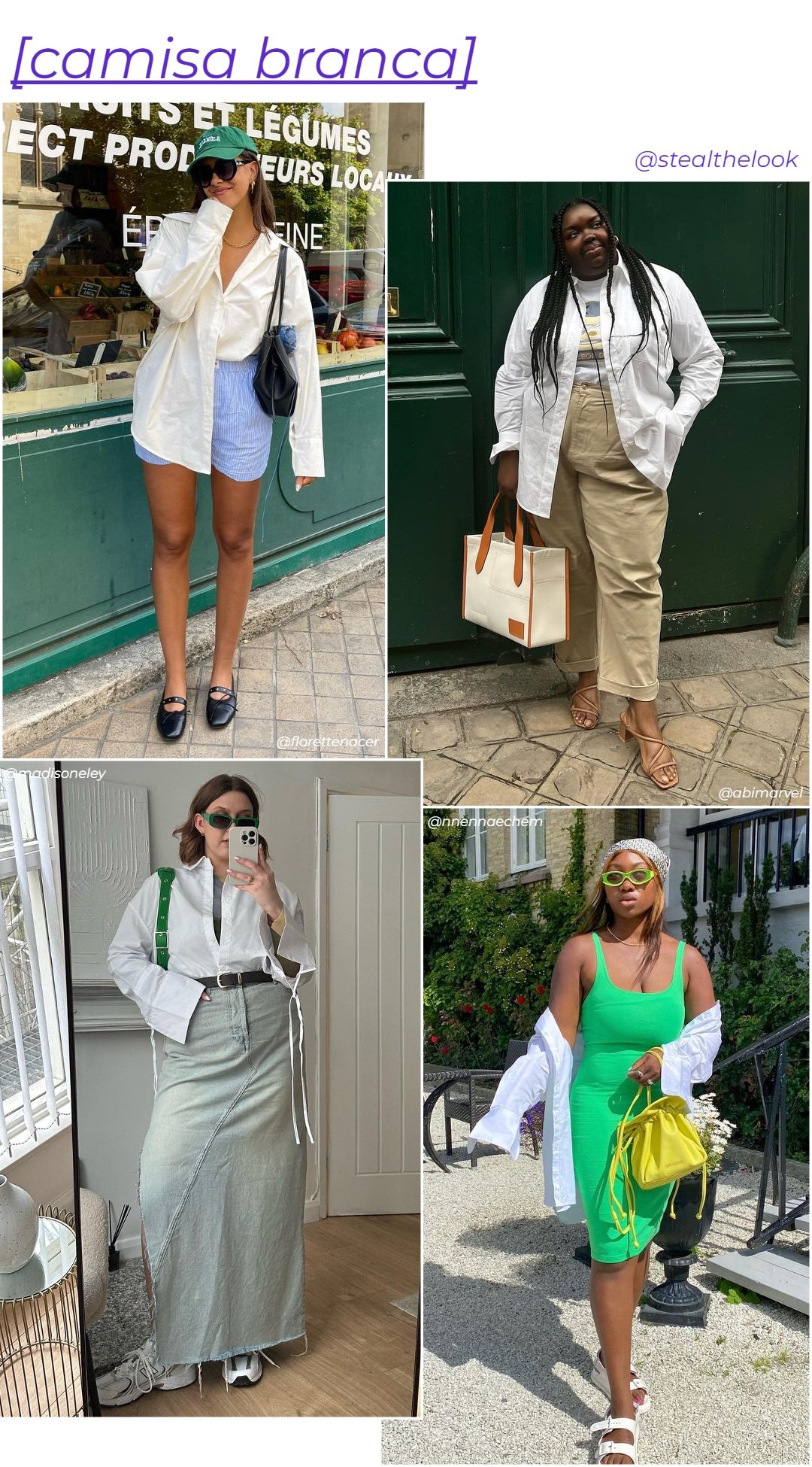 Nnenna Echem, Madison Eley, Abisola Omole e Florette - roupas diversas - peças básicas - verão - colagem de imagens - https://stealthelook.com.br
