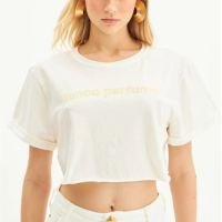 T-shirt Cropped Com Estampa Lança Perfume - Branco