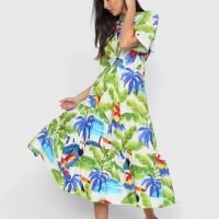 Vestido Midi Farm Frescor Tropical - Verde+Azul