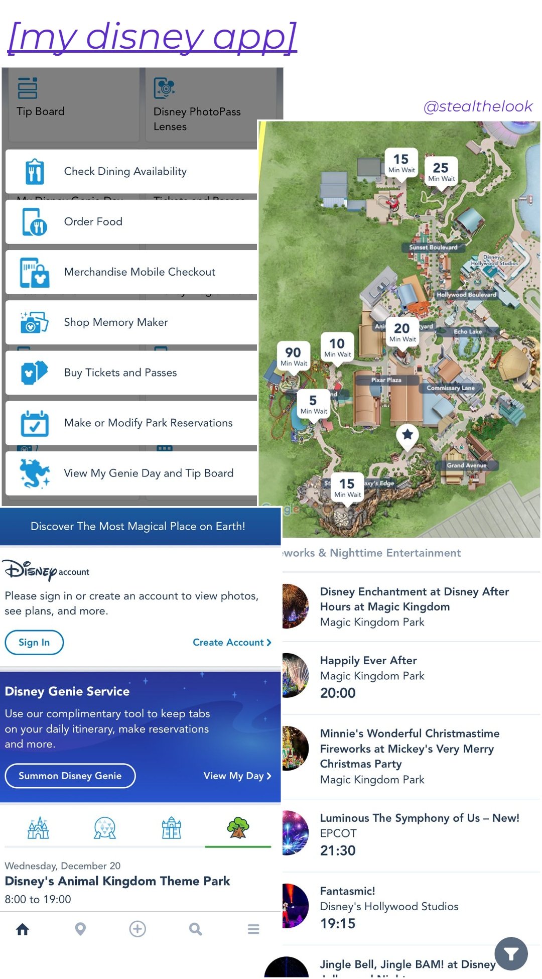 Aplicativo Disney - N/A - O que fazer na Disney - primavera - colagem de imagens que mostram a funcionabilidade do aplicativo Disney - https://stealthelook.com.br