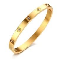 Bracelete Dourado Com Pedras 1250 Em Aço Inoxidável Feminino - Dourado