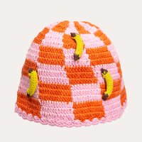 chapéu bucket de crochê bananas la pomponera rosa